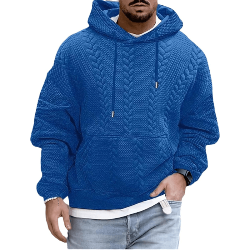 Textured Cable Knit-Pattern Hoodie for Men