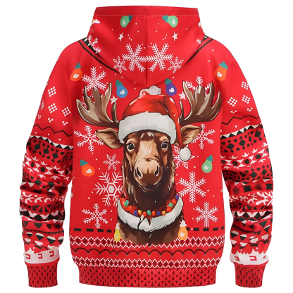 Ugly Christmas Reindeer 3D Graphic Print Hoodie For Kids