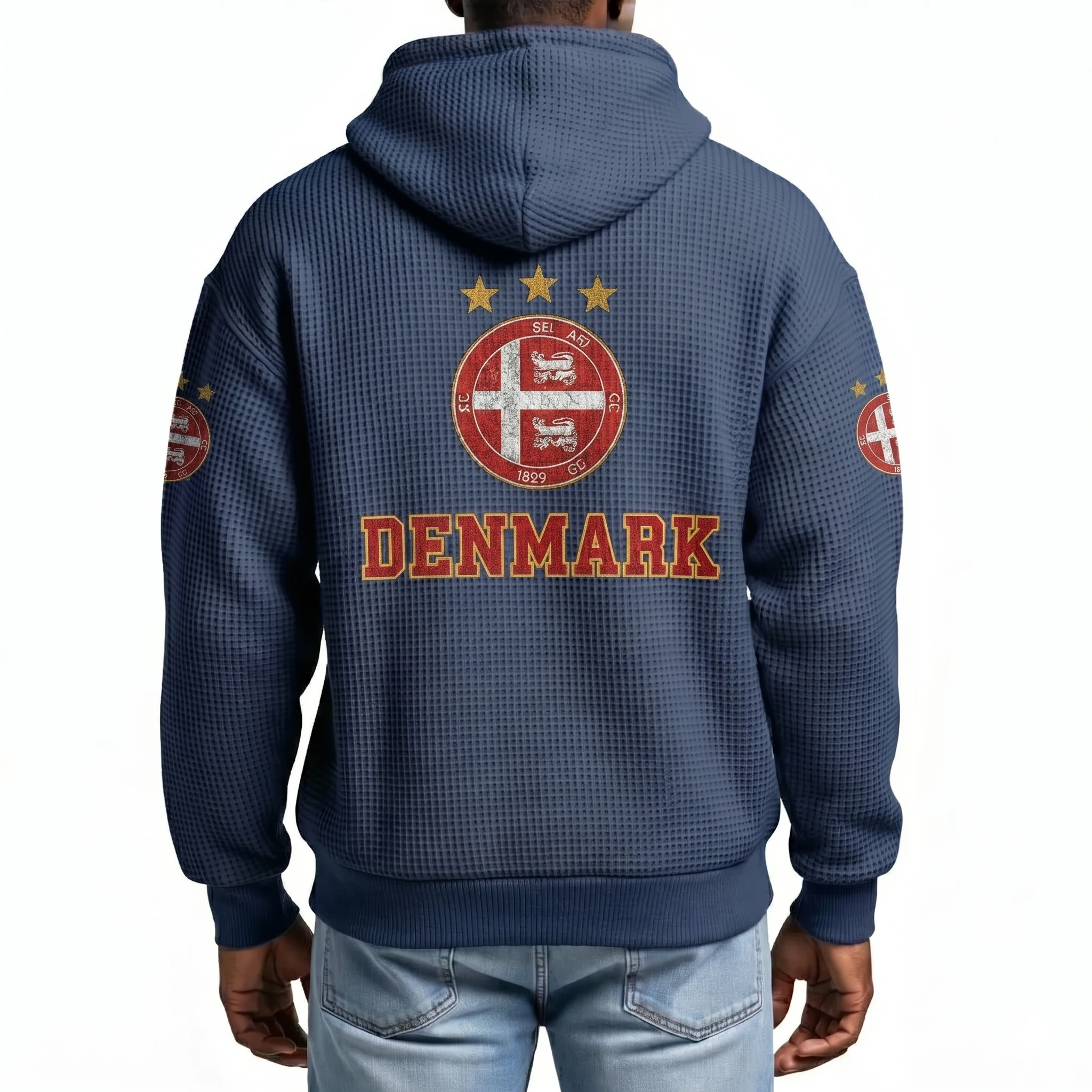 Denmark Printed Waffle Quarter Zip Football Fan Hoodie
