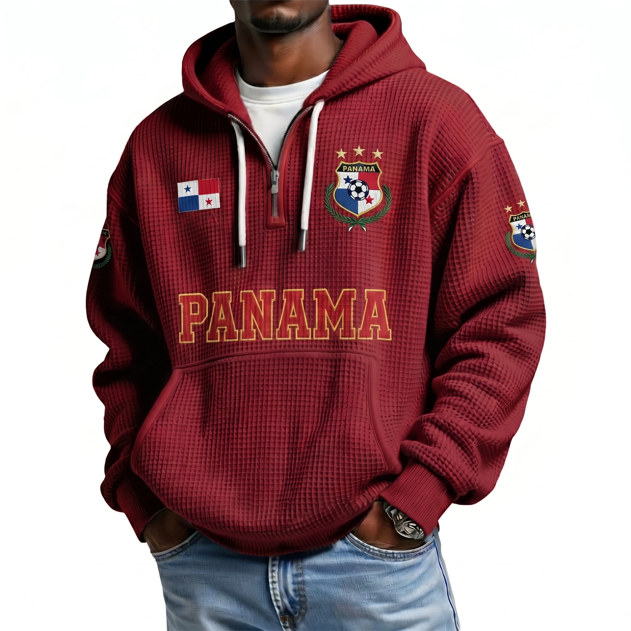 Panama Printed Waffle Quarter Zip Football Fan Hoodie
