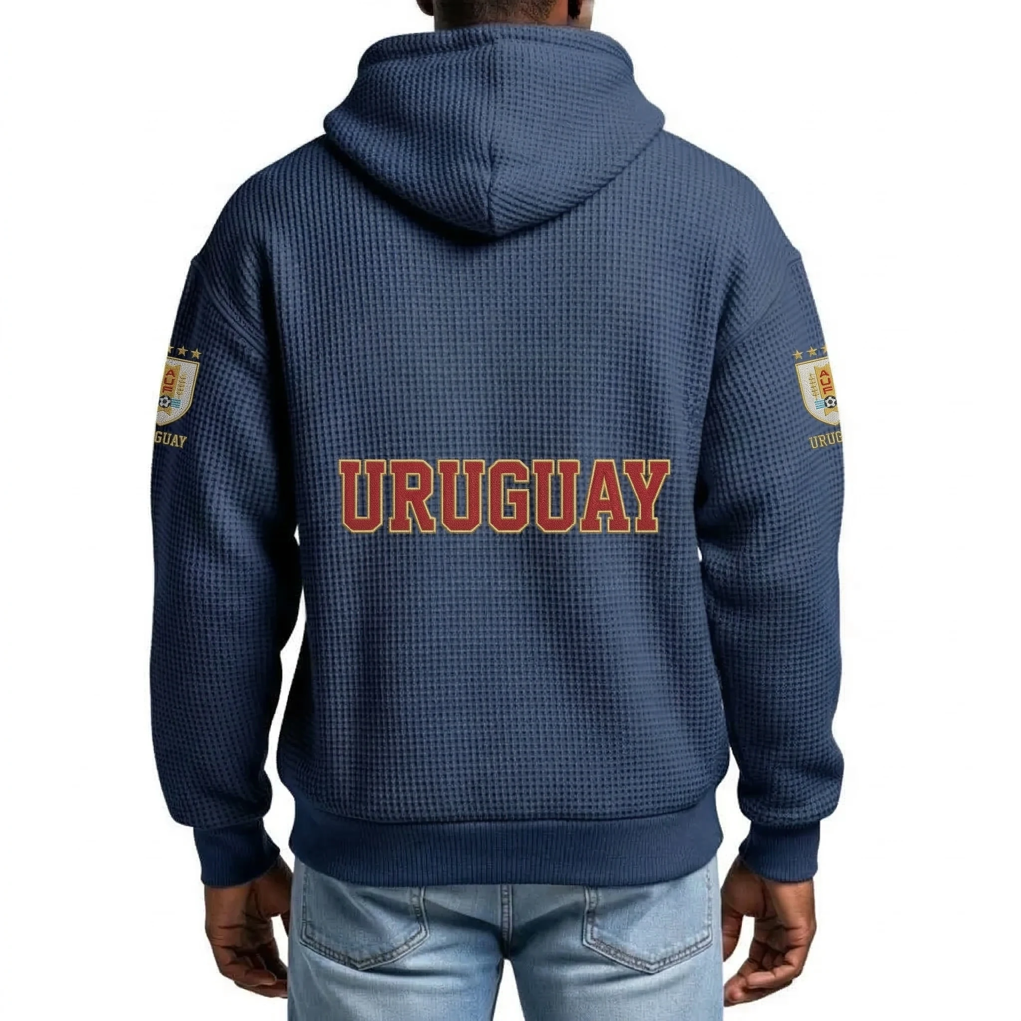 Uruguay Printed Waffle Quarter Zip Football Fan Hoodie