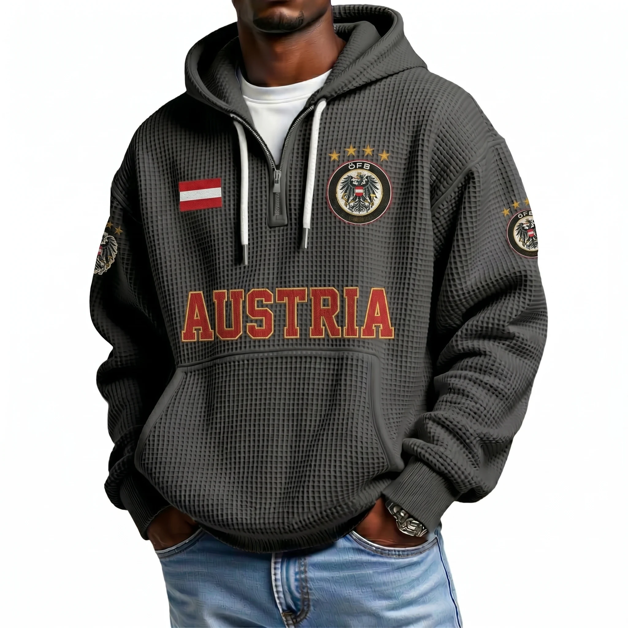 Austria Printed Waffle Quarter Zip Football Fan Hoodie