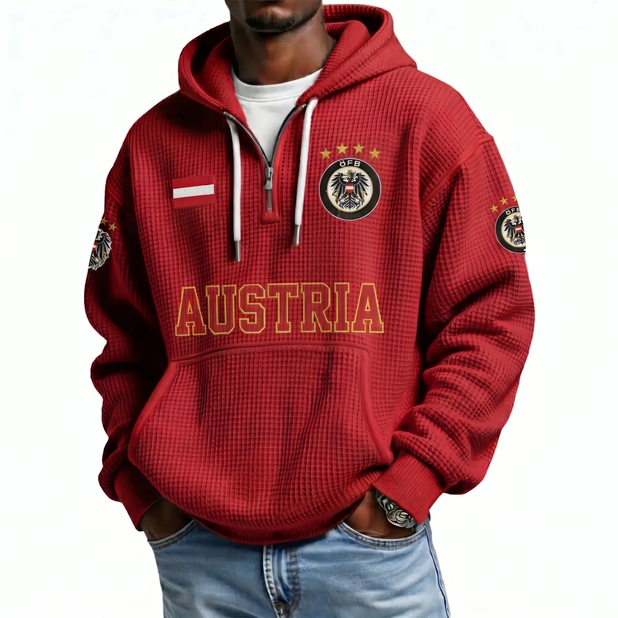 Austria Printed Waffle Quarter Zip Football Fan Hoodie