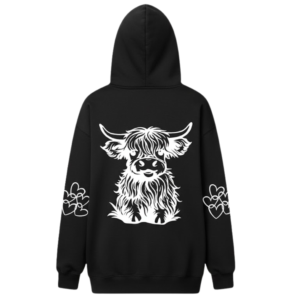 Oversized Highland Cow Print Hoodie For Women