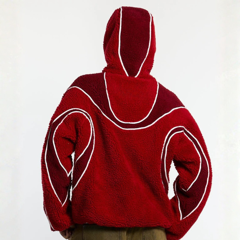 Oversized Sherpa Hoodie With Contrast Piping Detail
