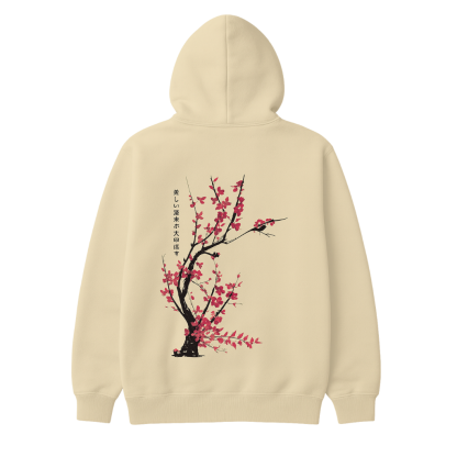 Men Casual Hoodie With Cherry Blossom Print