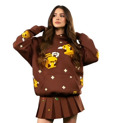 Pixel Bee Graphic Design Hoodie For Women
