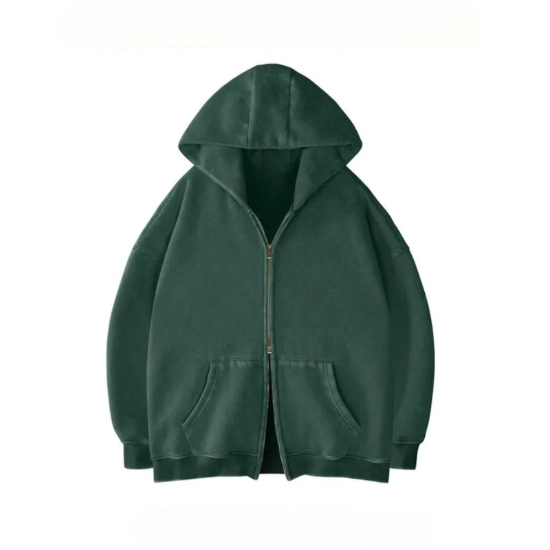 Oversized Zipper Hoodie With Vintage Wash