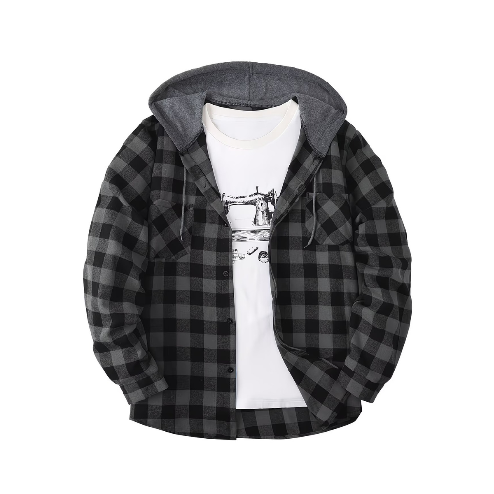 Button Front Hooded Plaid Shirt With Casual Layered Style