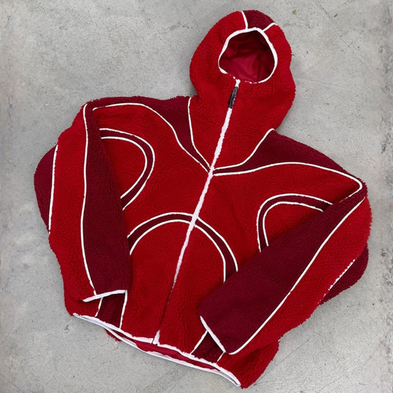 Oversized Sherpa Hoodie With Contrast Piping Detail