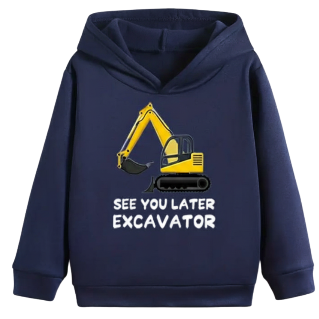 Cartoon Excavator Print Hoodie for Boys