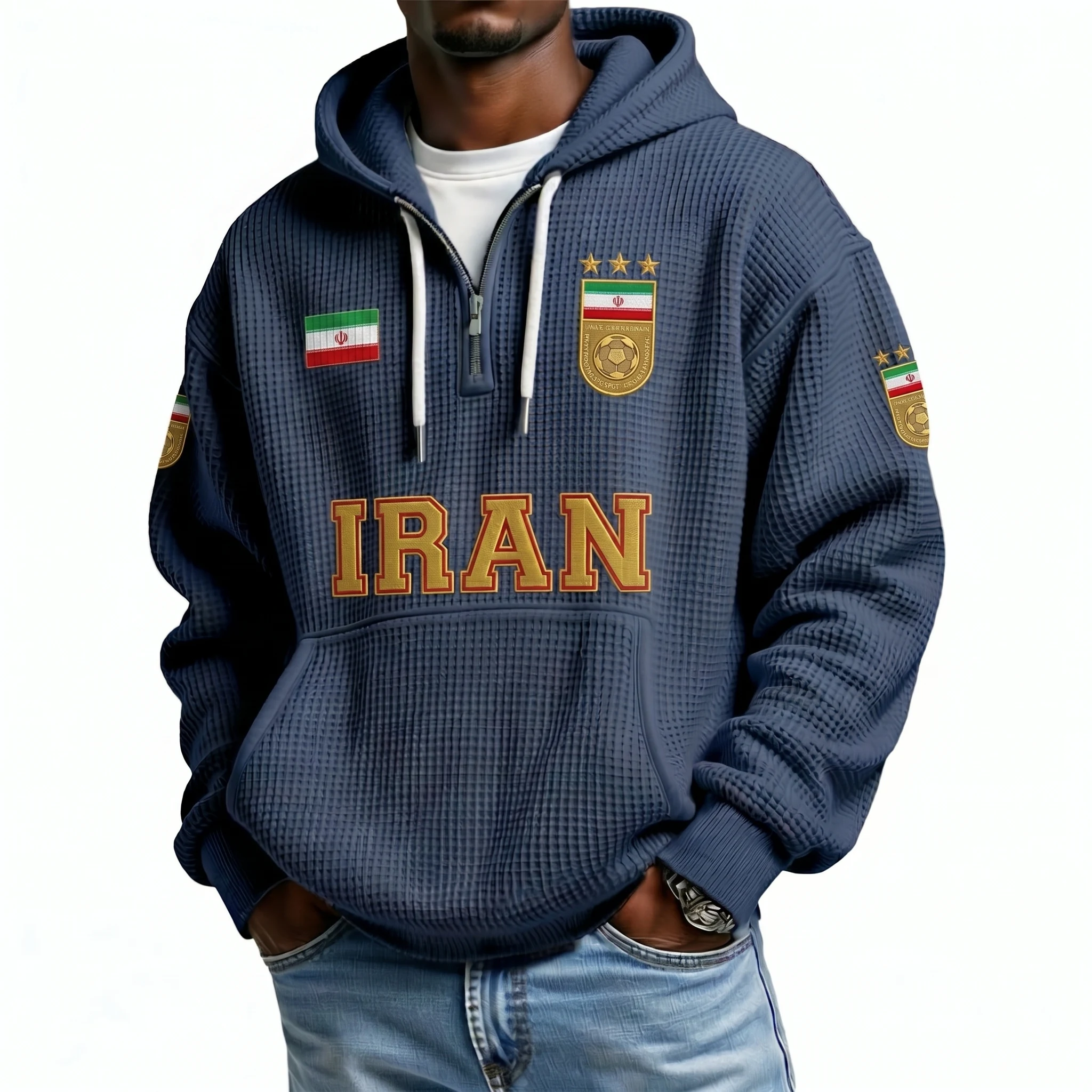 Iran Printed Waffle Quarter Zip Football Fan Hoodie