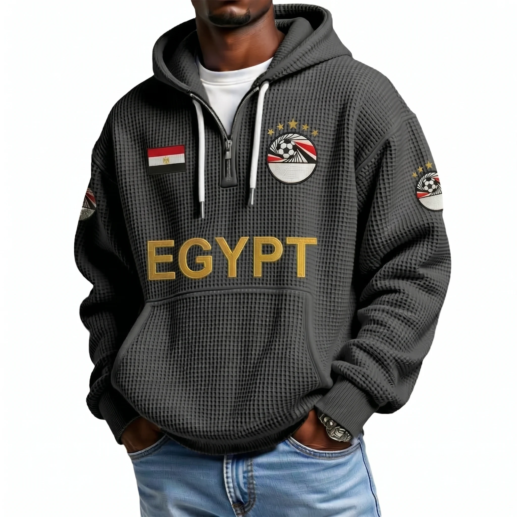 Egypt Printed Waffle Quarter Zip Football Fan Hoodie