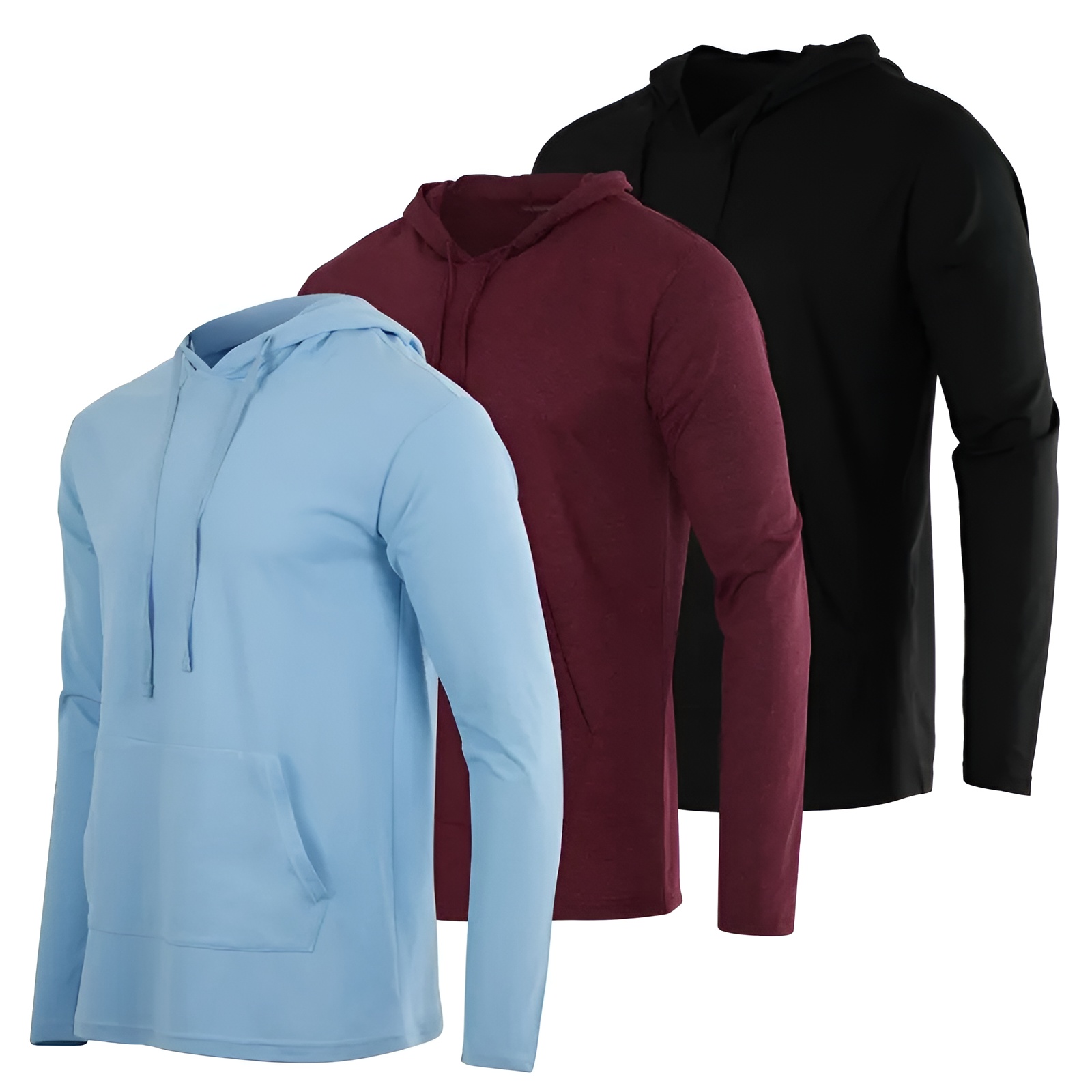3 Pack Men Cotton Lightweight Casual Pullover Drawstring Hoodie
