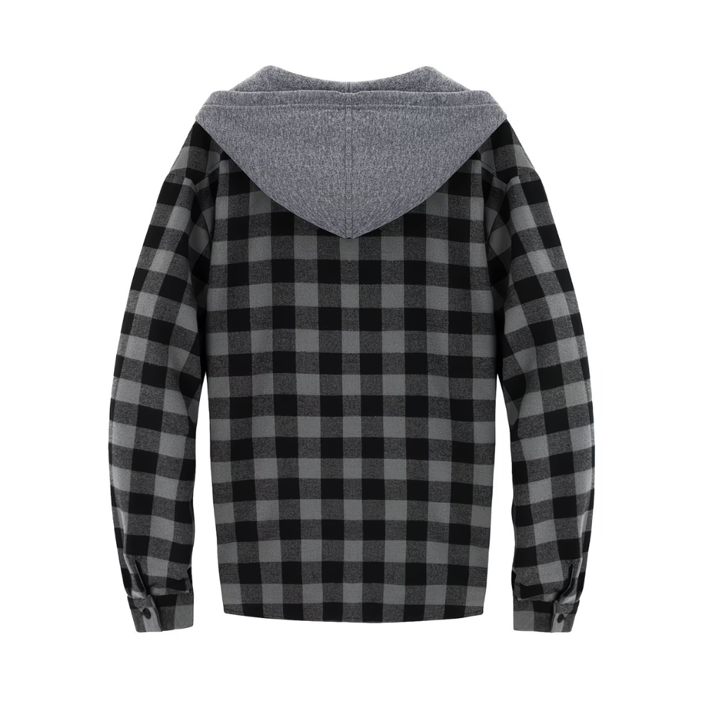 Button Front Hooded Plaid Shirt With Casual Layered Style