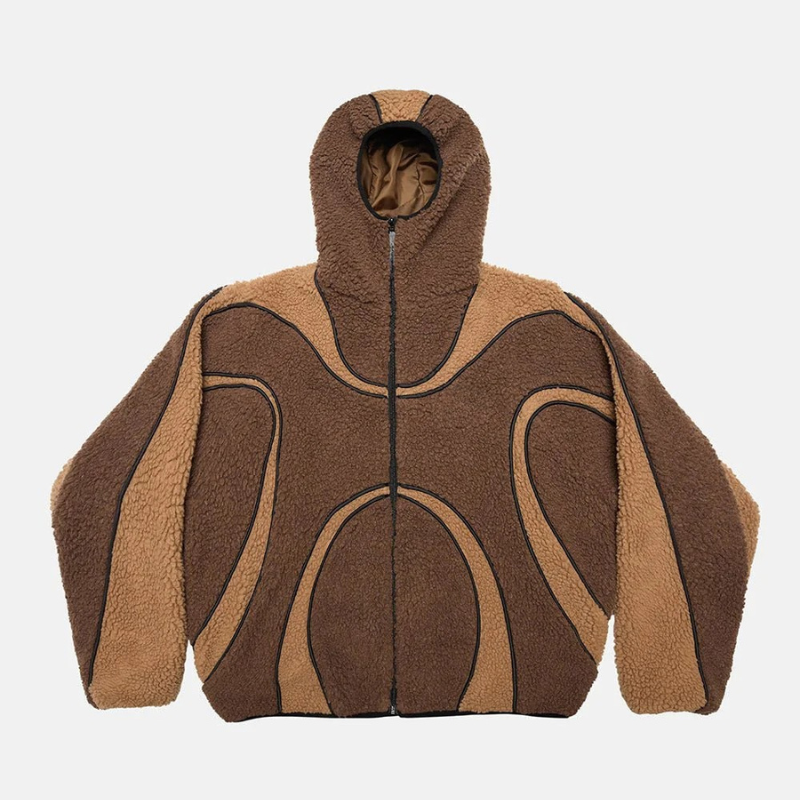 Oversized Sherpa Hoodie With Contrast Piping Detail