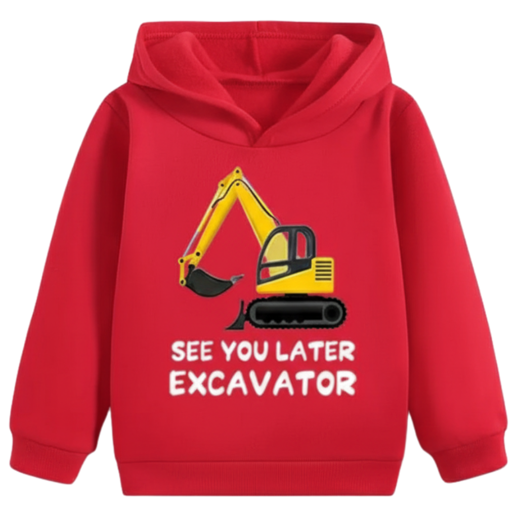 Cartoon Excavator Print Hoodie For Boys