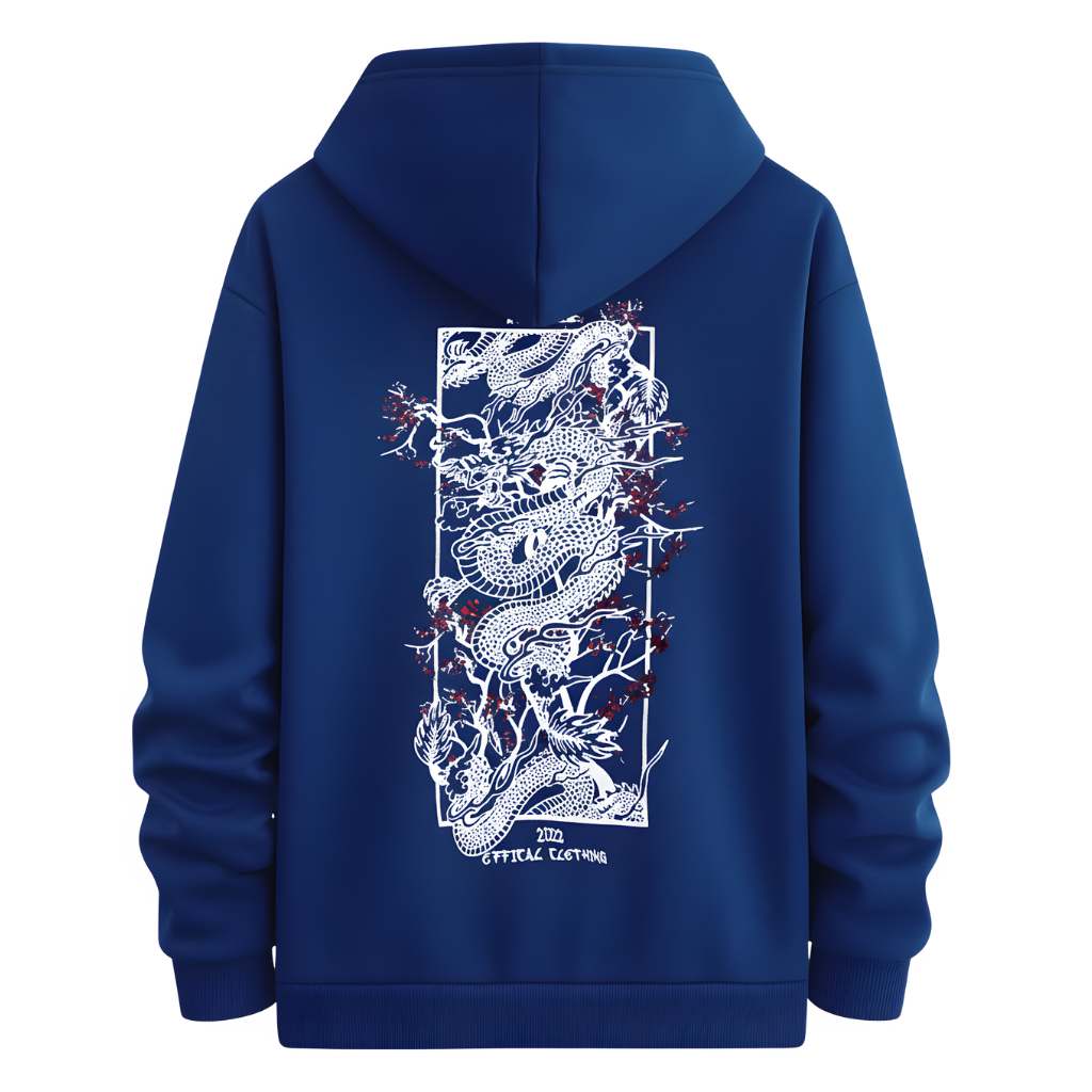  Men Dragon Pattern Print Hooded Sweatshirt