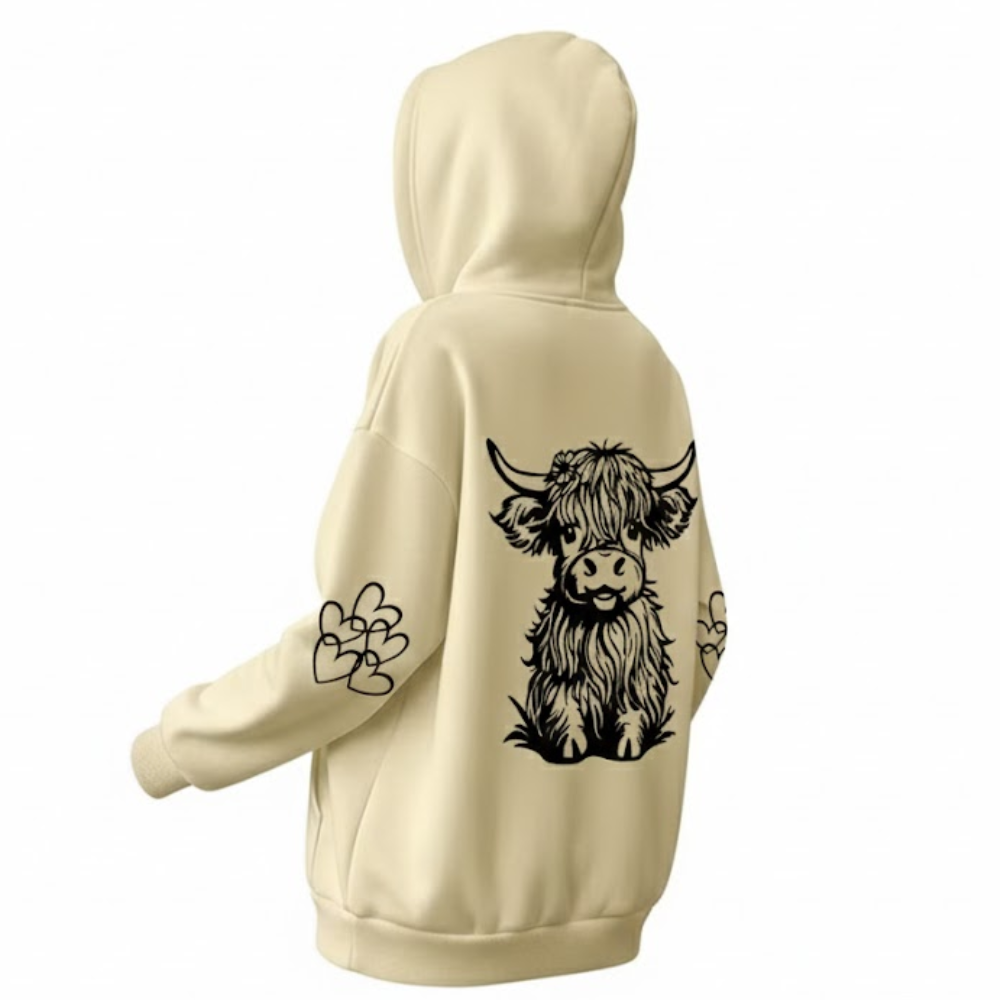 Oversized Highland Cow Print Hoodie For Women