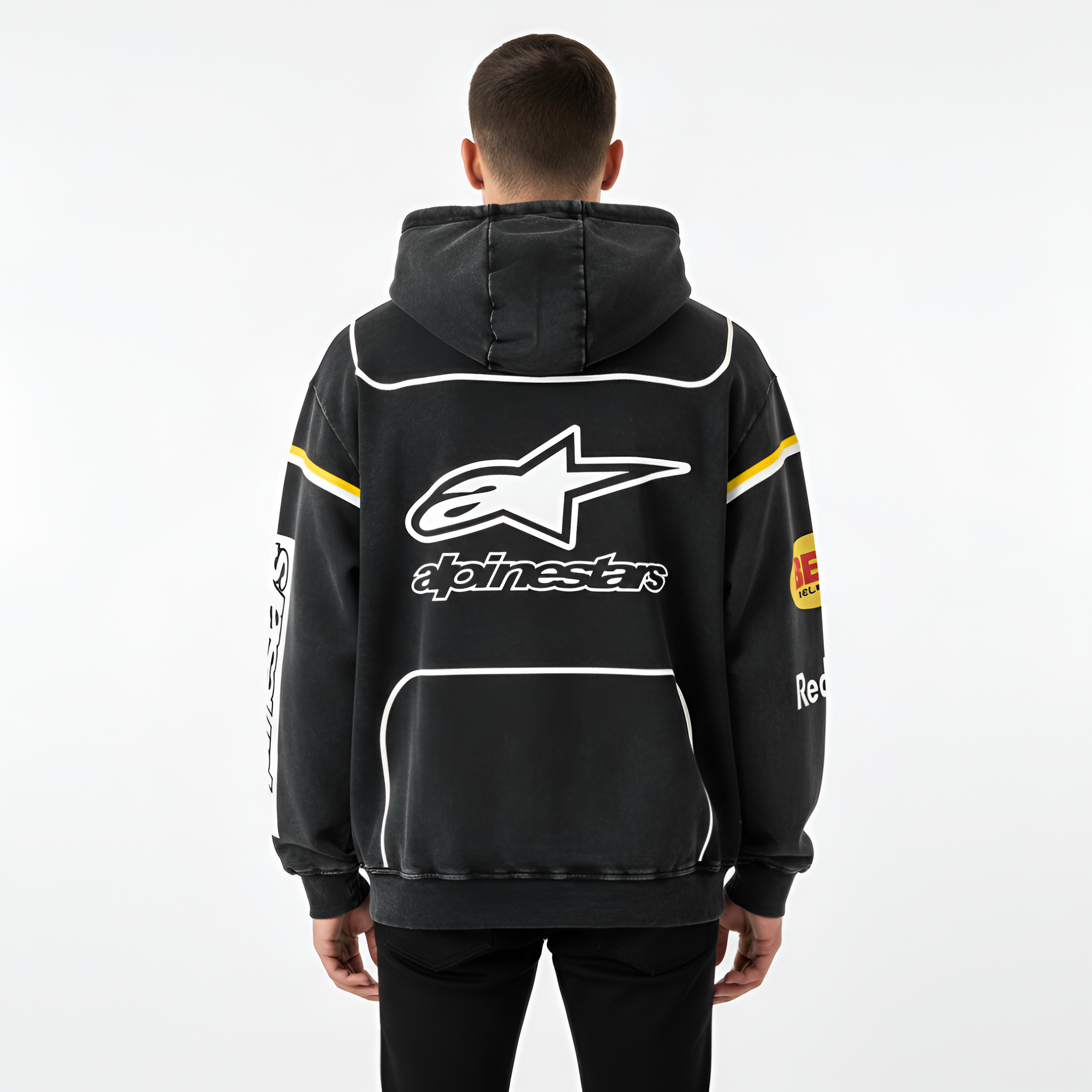 Washed Moto Inspired Graphic Hoodie