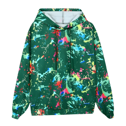 Color Printing Graphic Casual Long Sleeve Hooded Sport Sweatshirt For Women