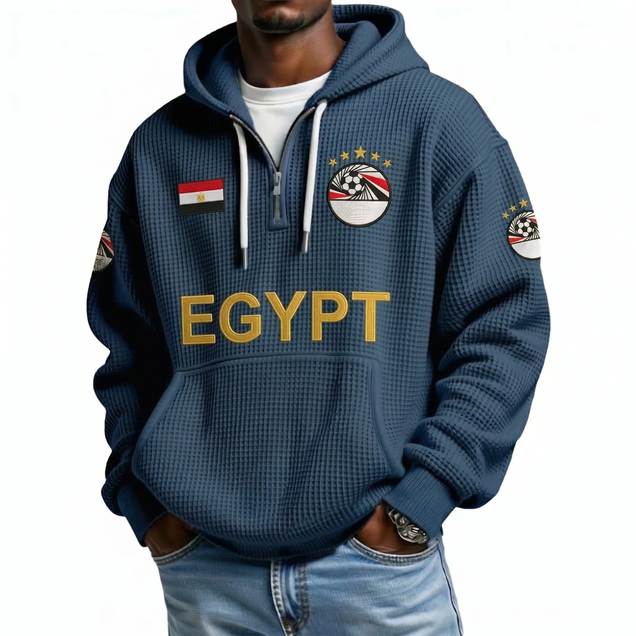 Egypt Printed Waffle Quarter Zip Football Fan Hoodie
