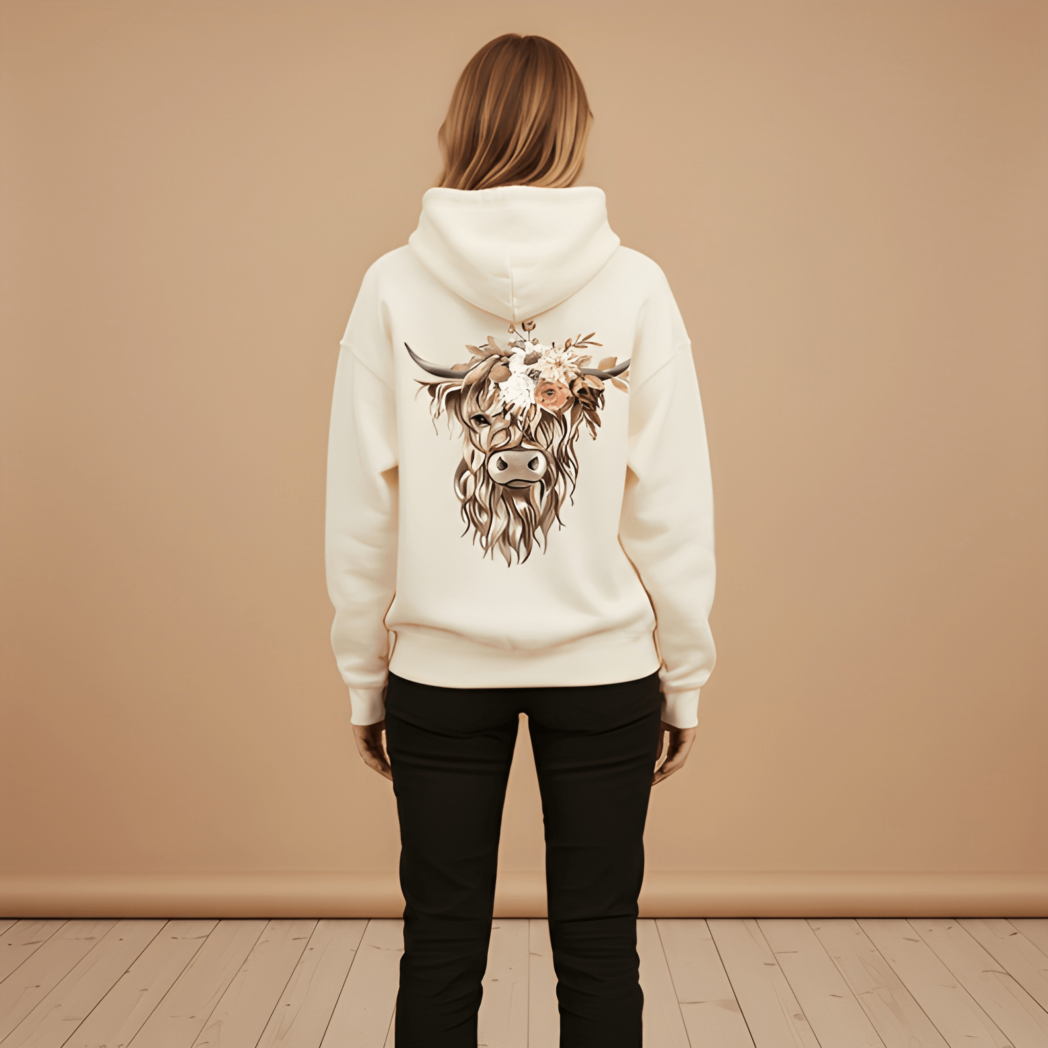 Casual Highland Cow Print Drawstring Hoodie