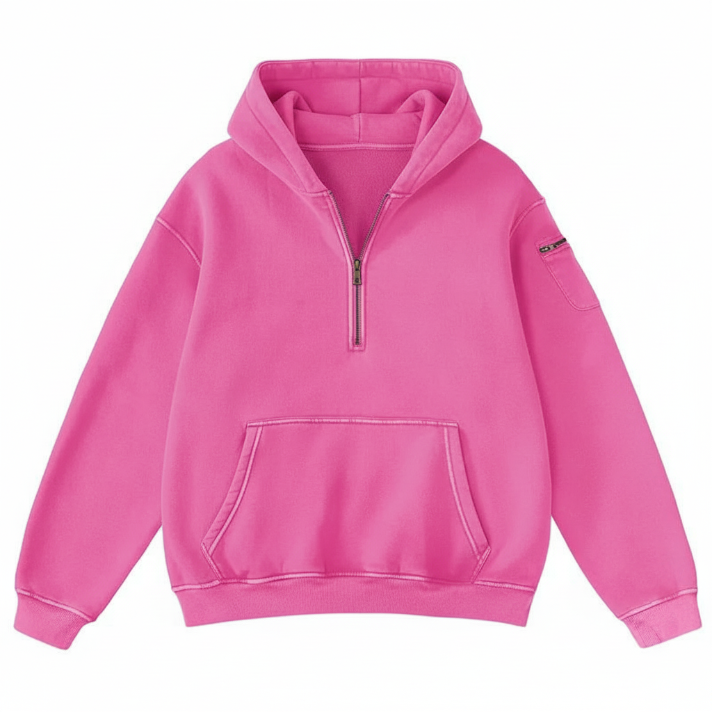 Half Zip Pullover Hoodie with Front Pocket
