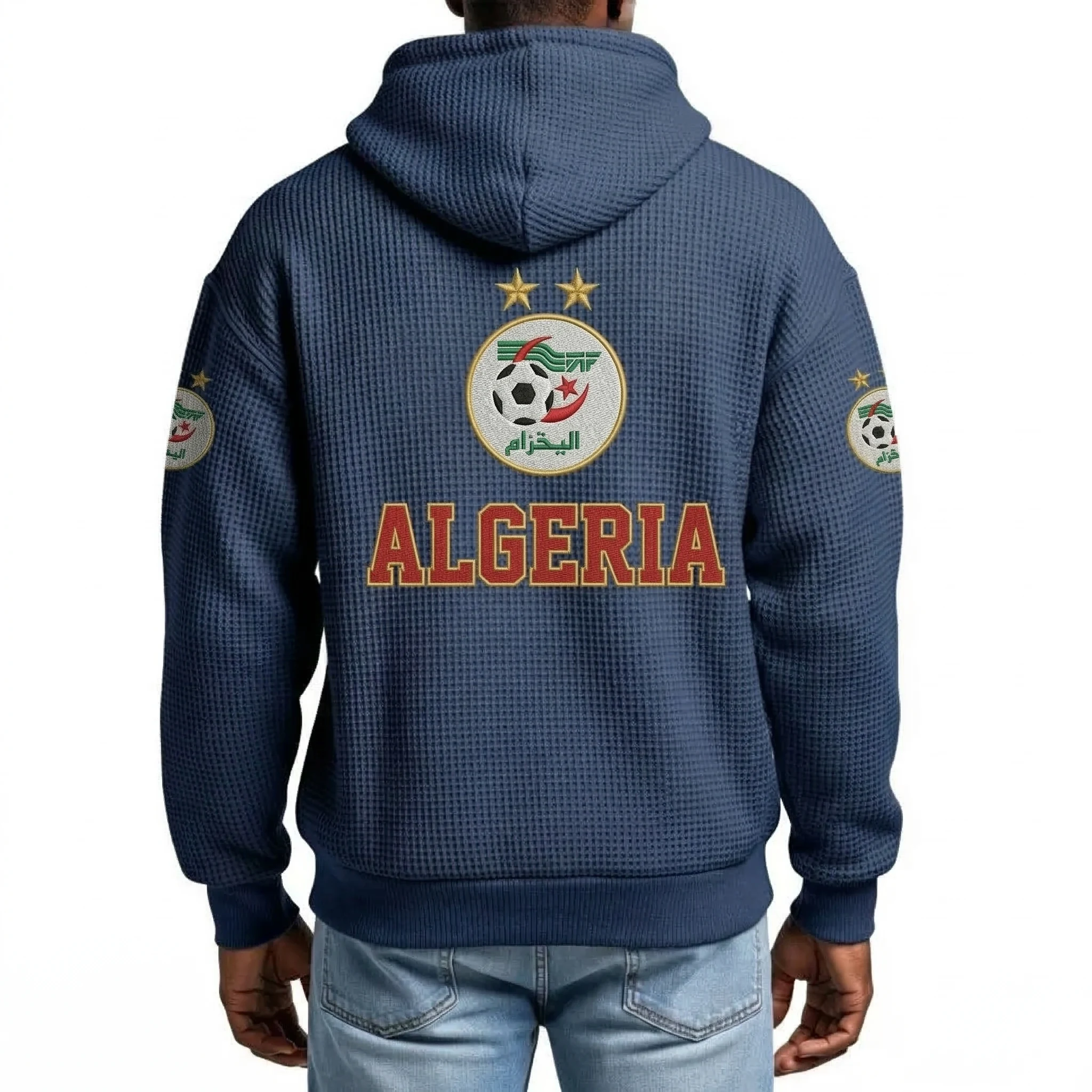 Algeria Printed Waffle Quarter Zip Football Fan Hoodie