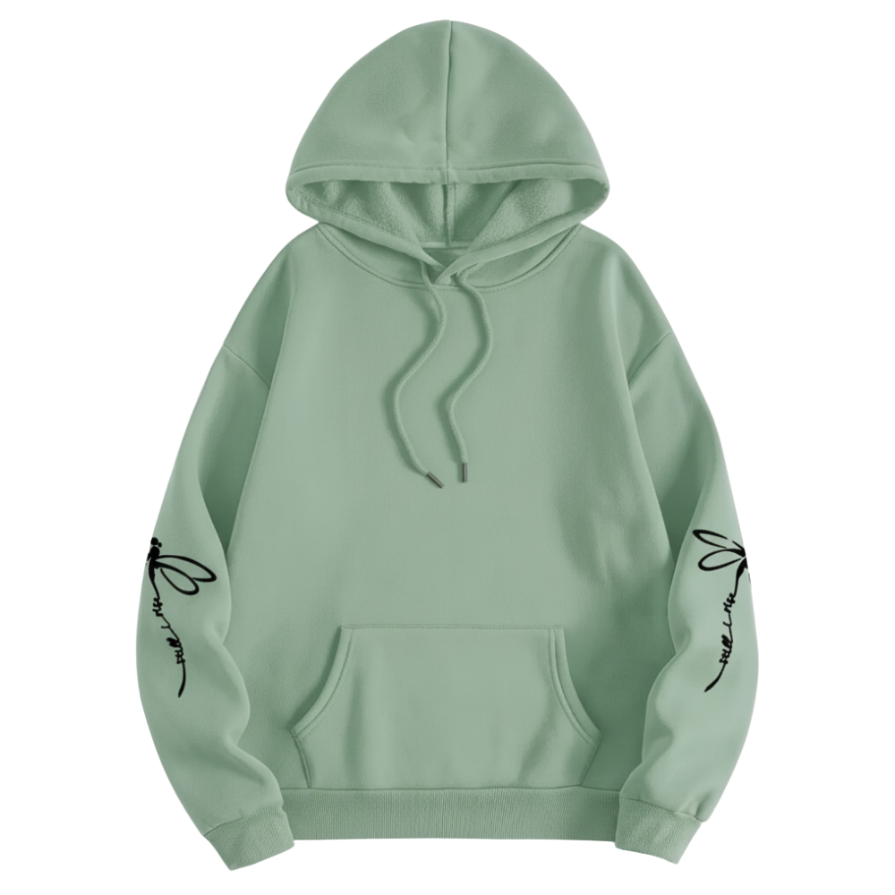 Dragonfly Print Long Sleeve Pullover Casual Hoodie
