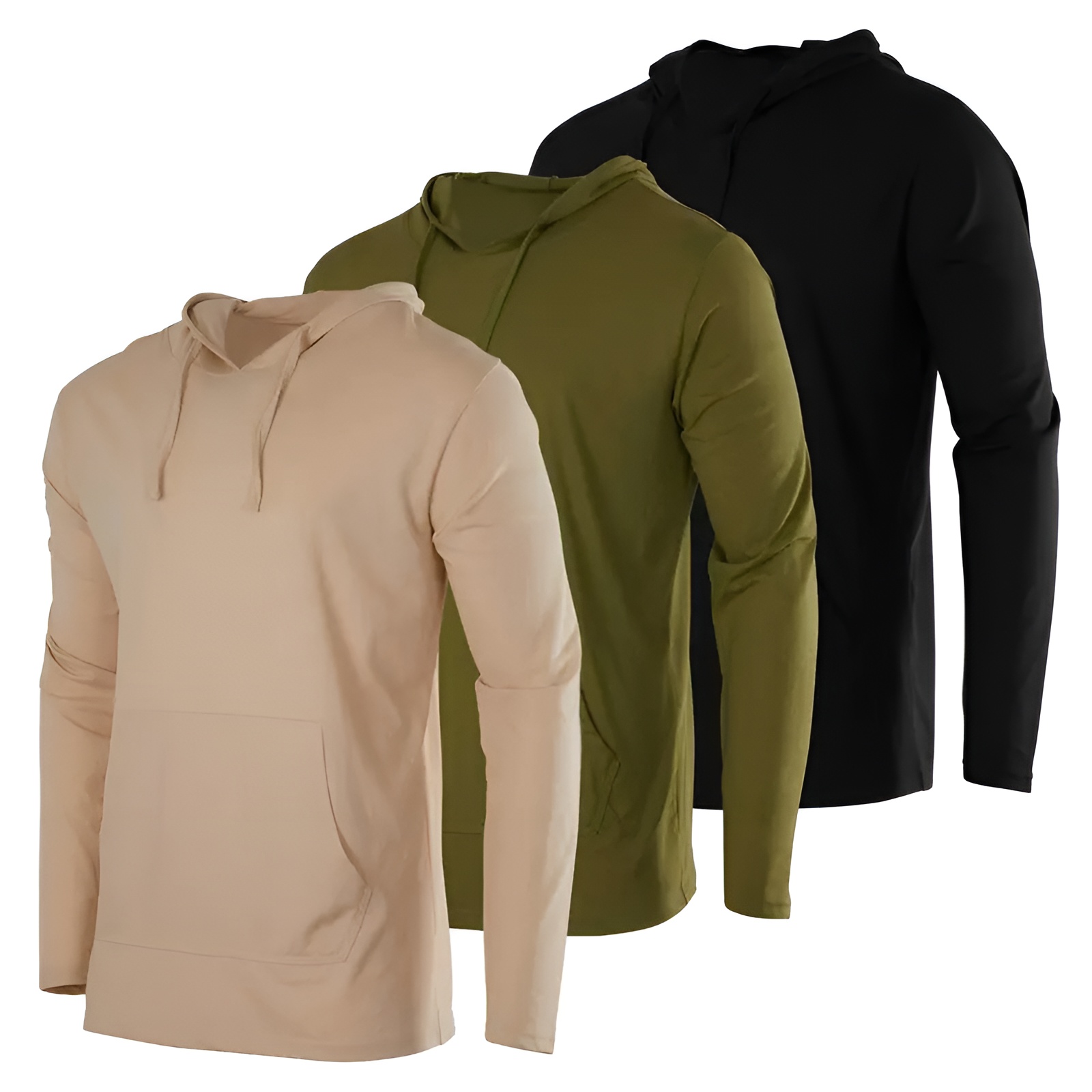 3 Pack Men Cotton Lightweight Casual Pullover Drawstring Hoodie