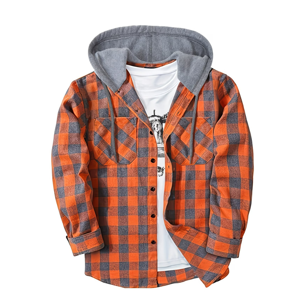 Button Front Hooded Plaid Shirt With Casual Layered Style