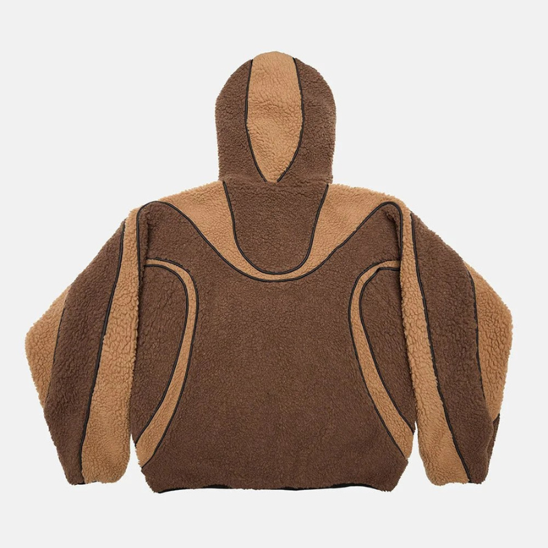 Oversized Sherpa Hoodie With Contrast Piping Detail