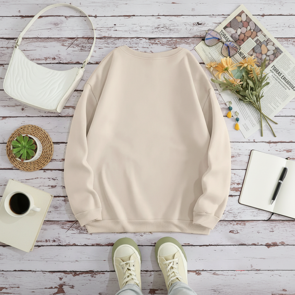 Apricot Cartoon Highland Cow Graphic Print Sweatshirt