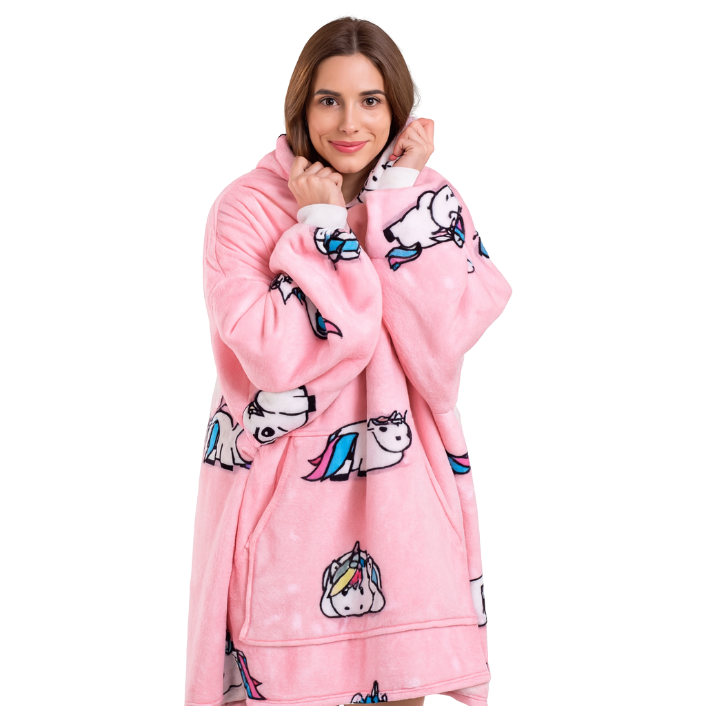 Unicorn Printed Oversized Wearable Fleece Hoodie Blanket