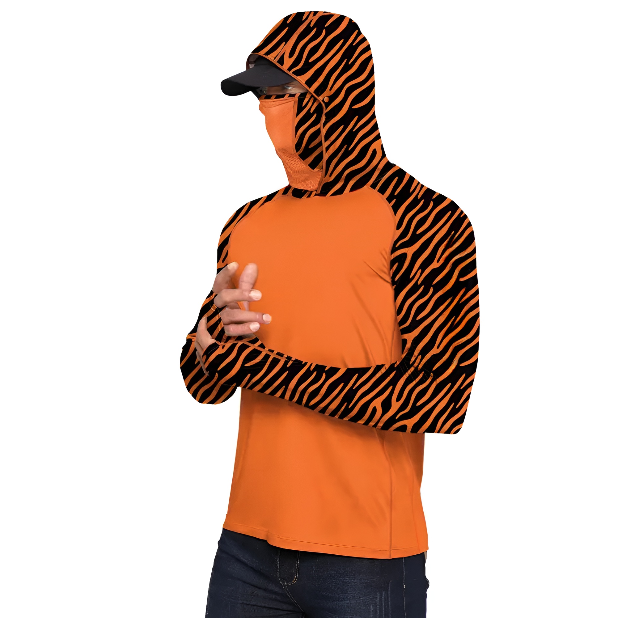 Sun Hoodie Shirts w/ UV Detection Mask Neck Gaiter Thumbhole Men UPF 100+ Sun Protection Long Sleeve