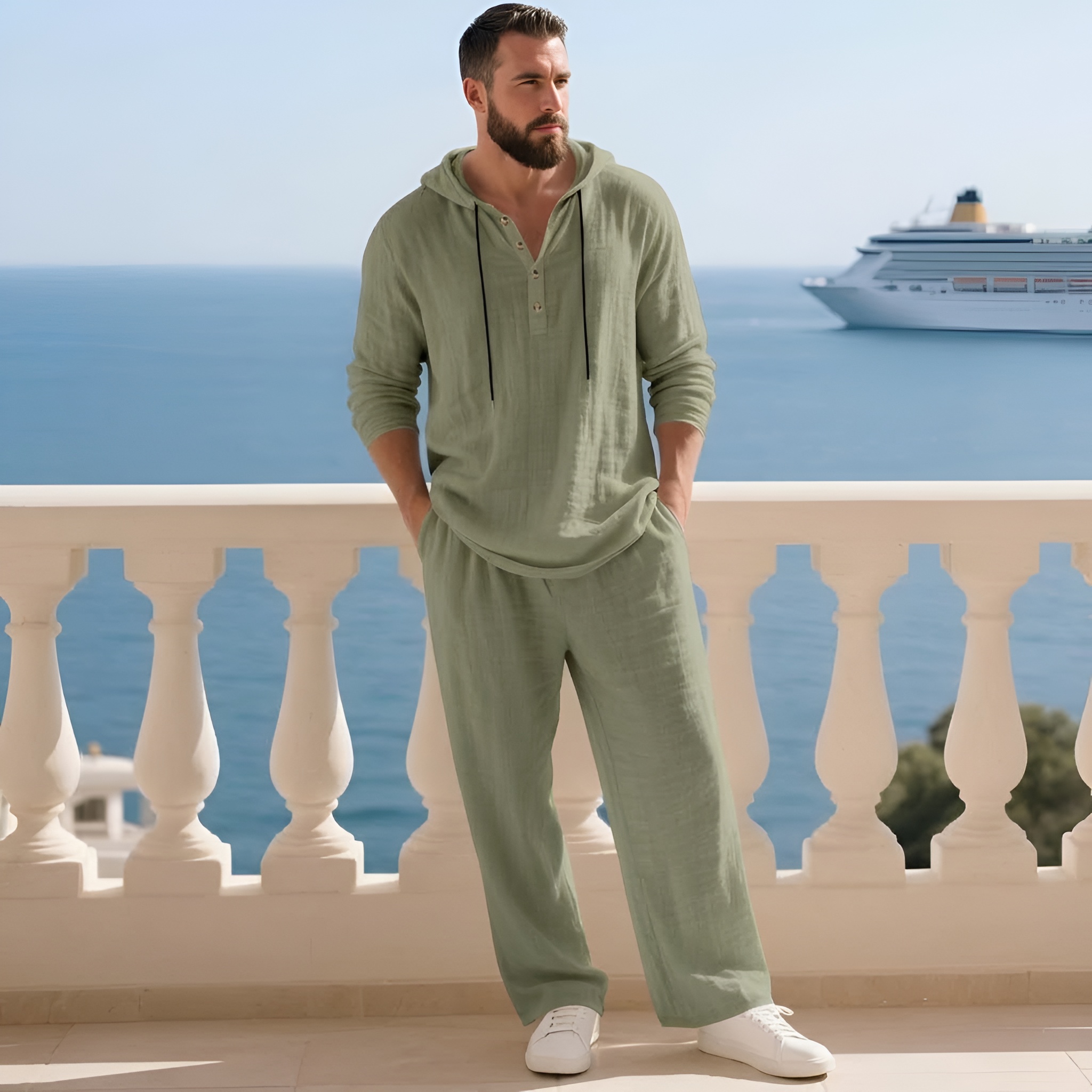 Two Piece Lounge Set With Hooded Top And Loose Pants For Men