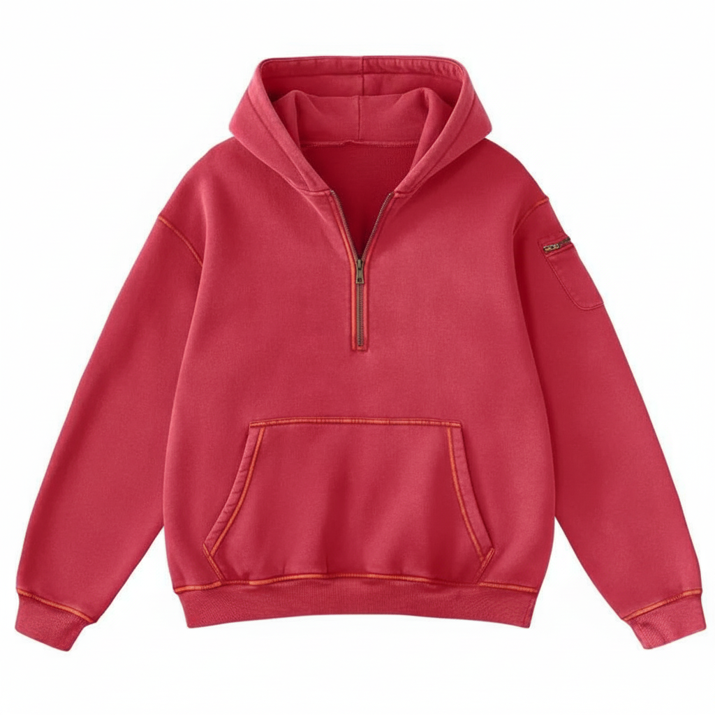 Half Zip Pullover Hoodie with Front Pocket