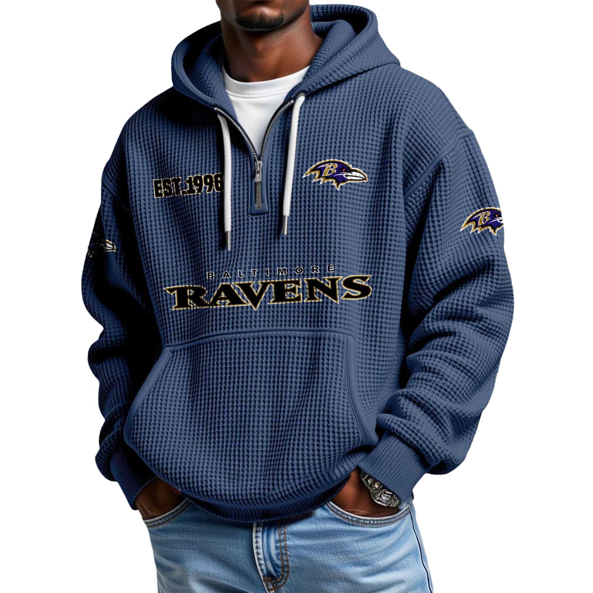 Ravens EST 1996 Quarter Zip Waffle Hoodie