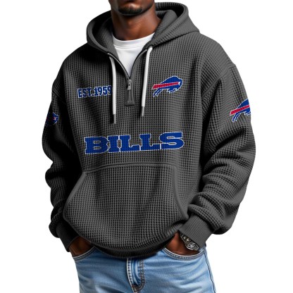 Buffalo Bills EST 1959 Printed Waffle Quarter Zip Football Fan Hoodie