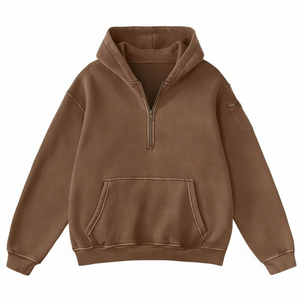 Half Zip Pullover Hoodie with Front Pocket