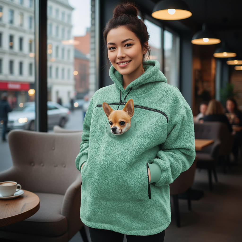 Emerald Bouclé Pet Hoodie Carrier With Pocket