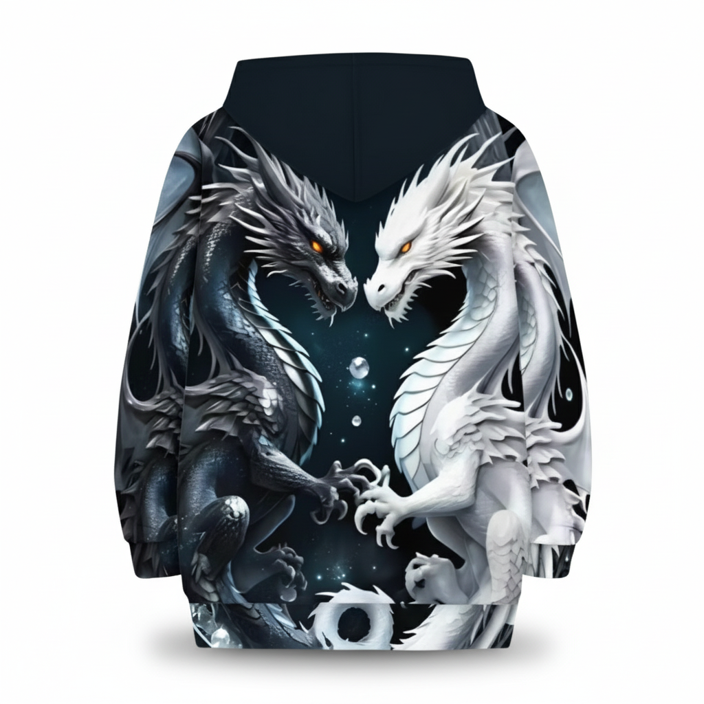 Dragon Print Zipper Hoodie for Men