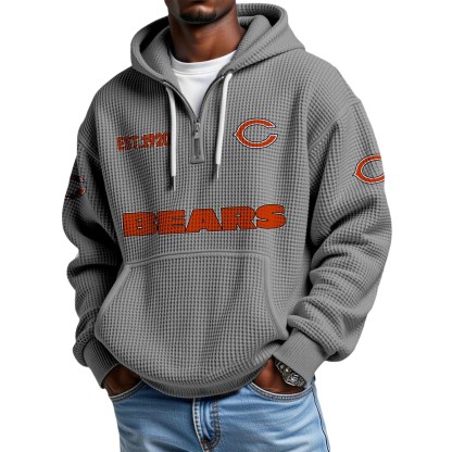 Chicago Bears EST 1920 Printed Quarter Zip Waffle Football Fan Hoodie