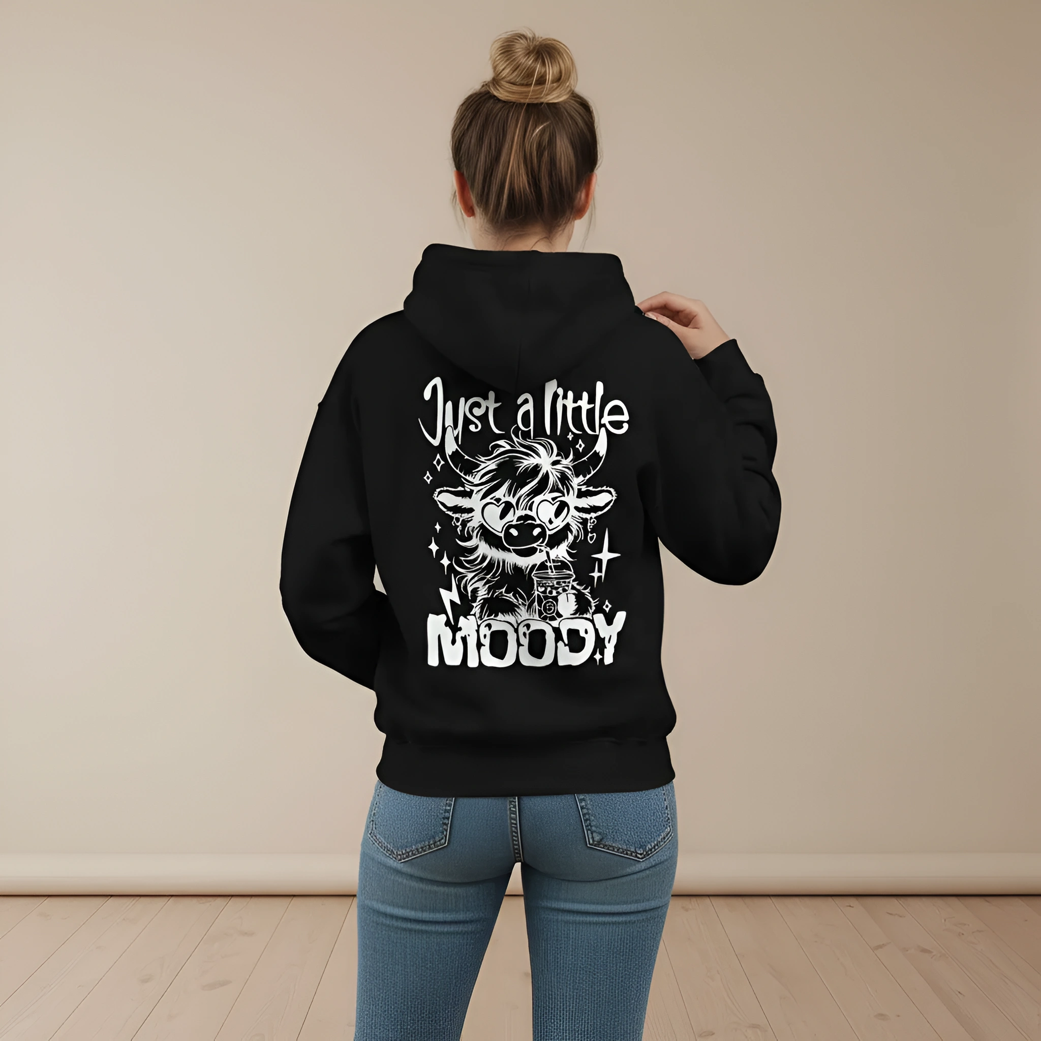 Loose Fit Highland Cow Graphic Print Plus Size Pullover Hoodie