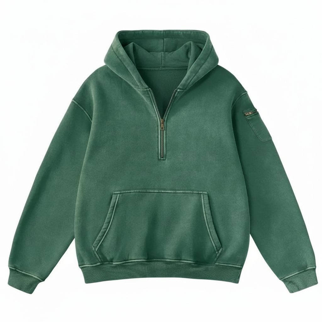 Half Zip Pullover Hoodie with Front Pocket