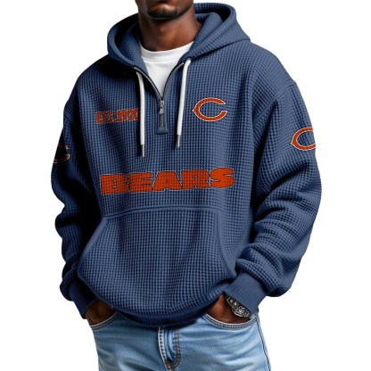 Chicago Bears EST 1920 Printed Quarter Zip Waffle Football Fan Hoodie