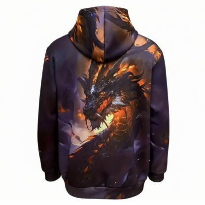 3D Dragon Print Pullover Hoodie for Men