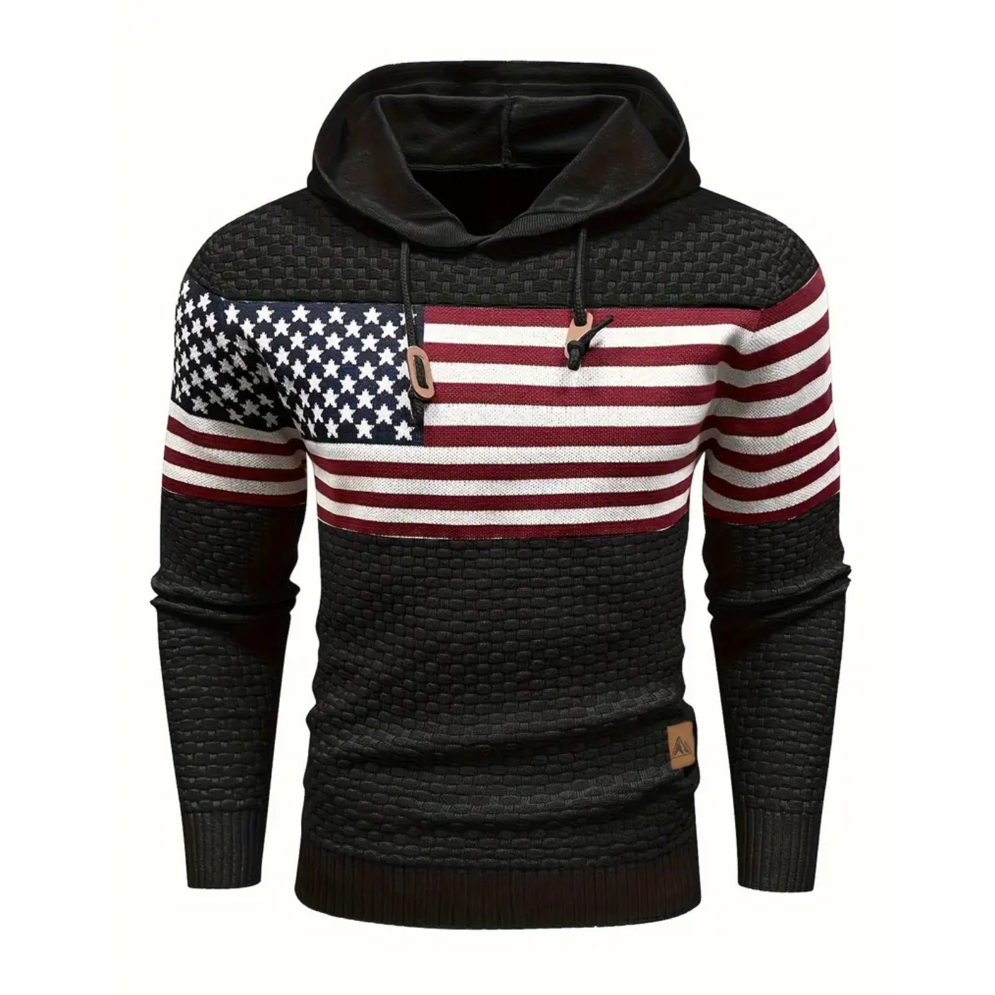 American Flag Waffle Knit Hoodie Pullover