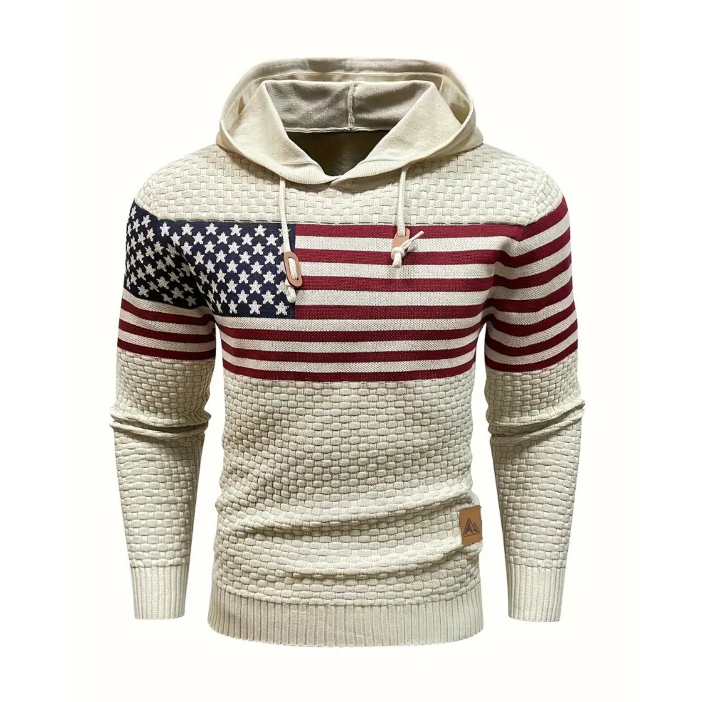 American Flag Waffle Knit Hoodie Pullover